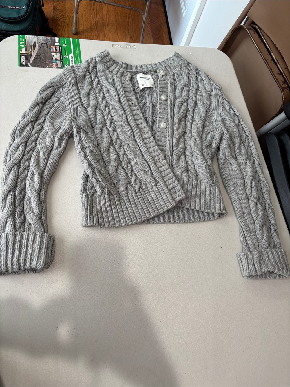 Abercrombie & Fitch Gray Cable Knit Cropped Cardigan